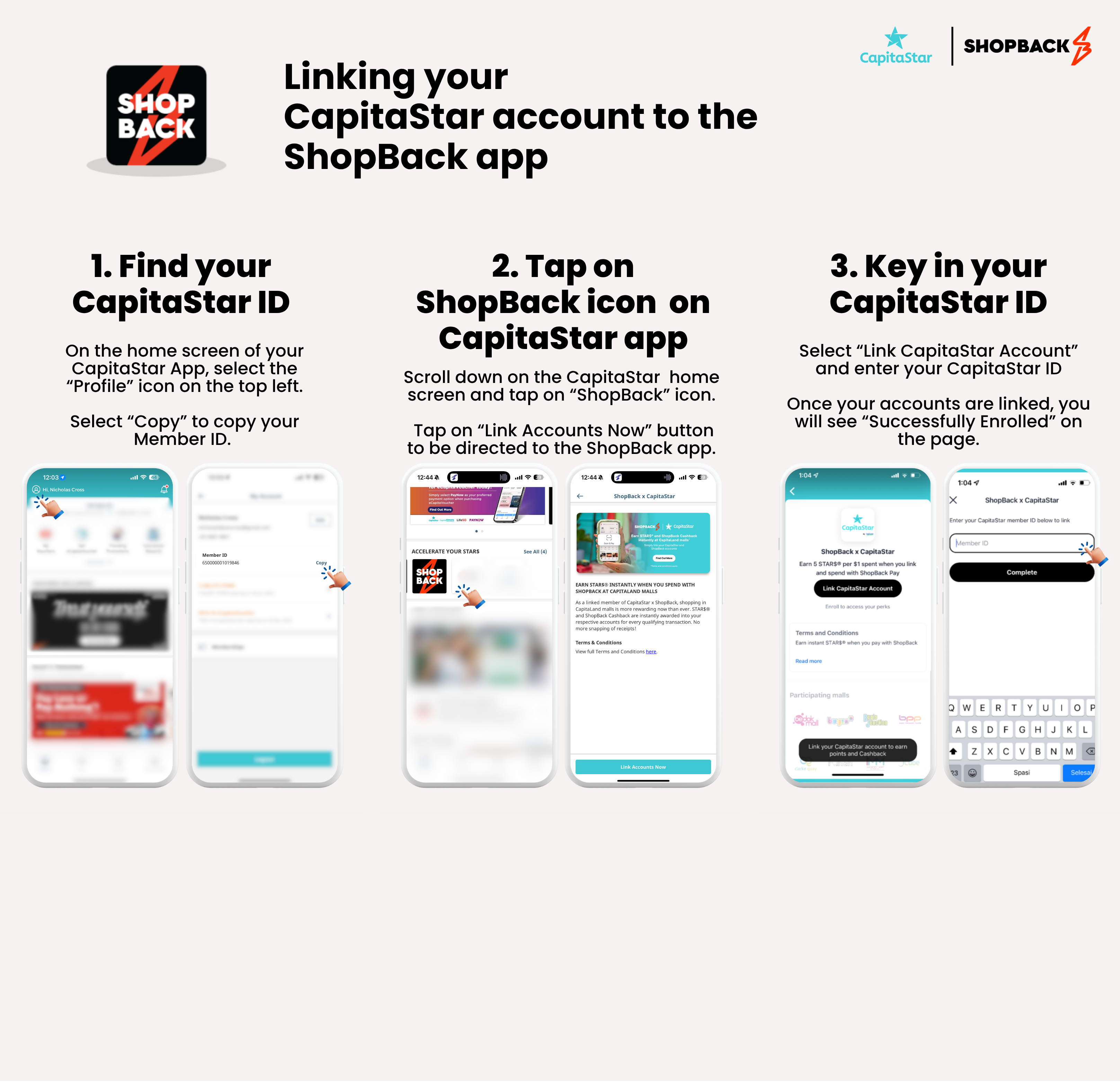 Link CapitaStar account on ShopBack app